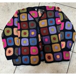 Boston Proper granny square‎ crochet cardigan size m/l